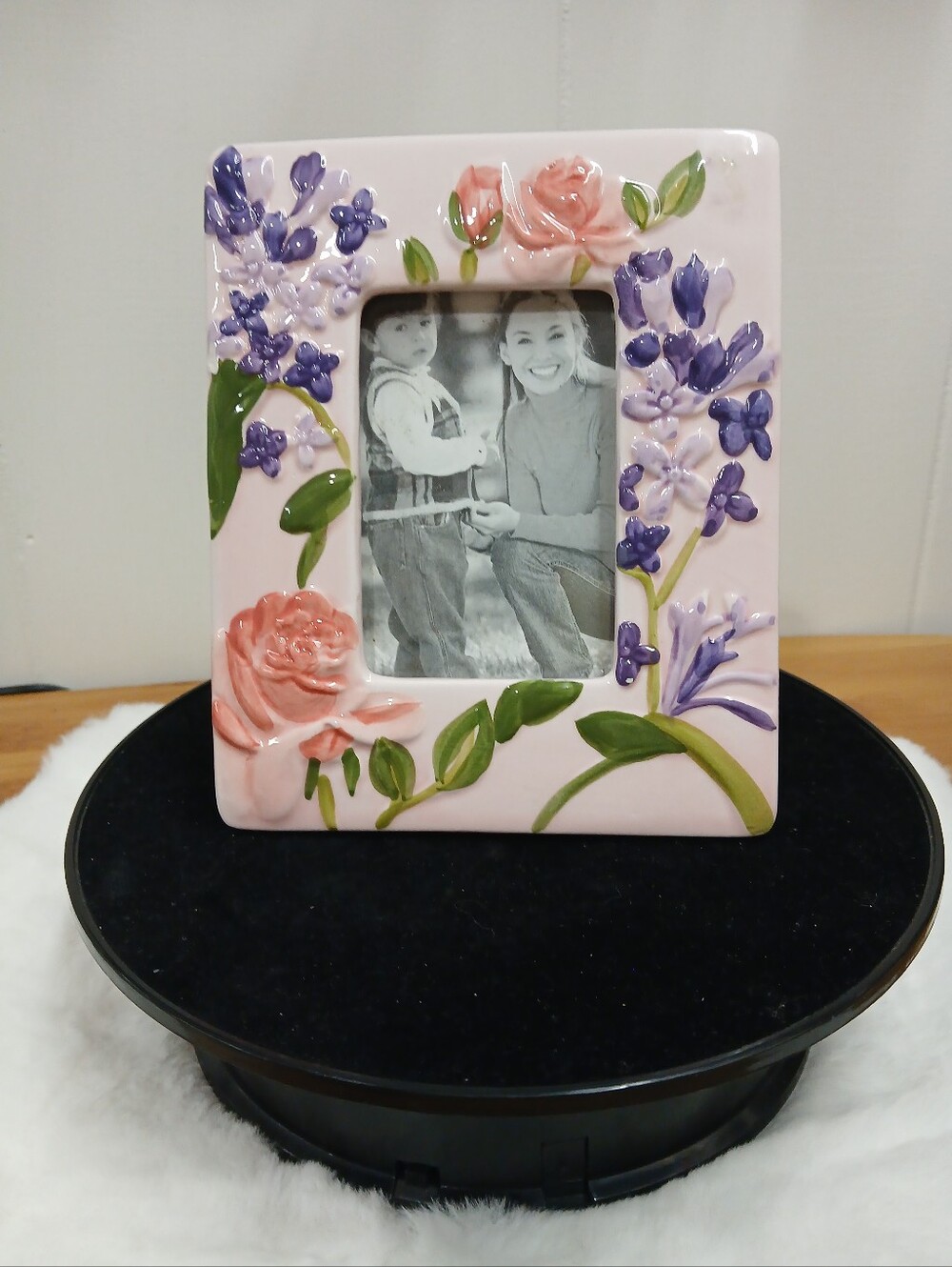 Floral Ceramic Picture Frame in Pink and Purple Holds 3x4 Picture